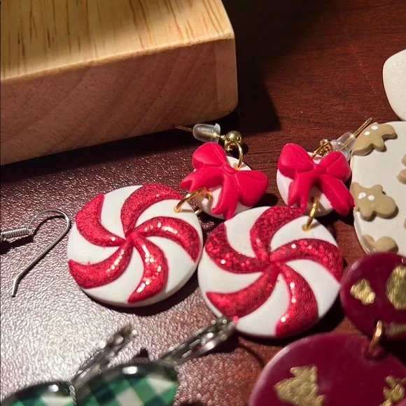 Christmas Earring Lot - Dangles Handmade Clay Light Weight and Fun - Picture 5 of 8